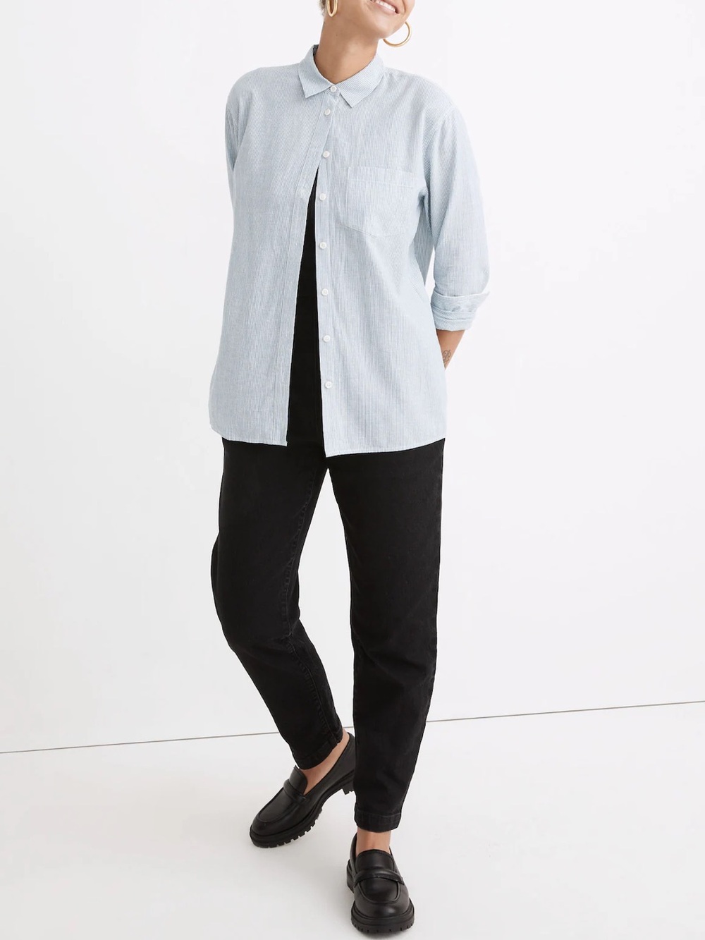 Madewell Oversized Ex-Boyfriend Tulip-Back Shirt in Stripe
